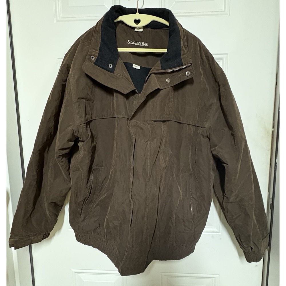Vtg Brown With Black Collar St. John's Bay Men's Waterproof Jacket Sz XL